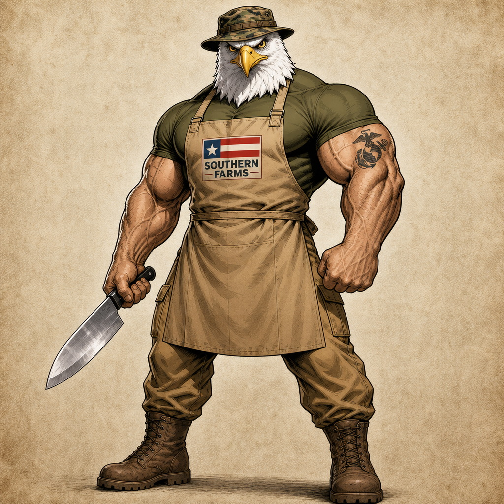 Sgt Grinder mascot for Southern Farms Specialty Meats